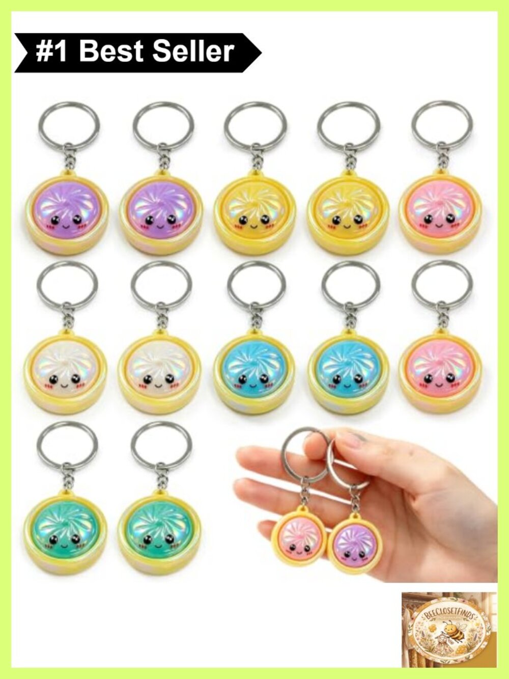12Pc Iridescent Glitter Keychain Set Party Favor Backpack Charms